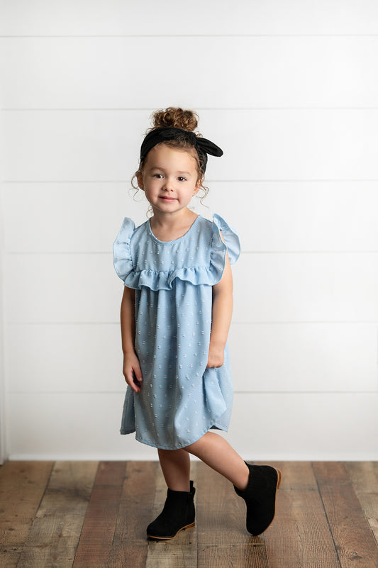 Blue Ruffle Bib Swiss Dot Dress