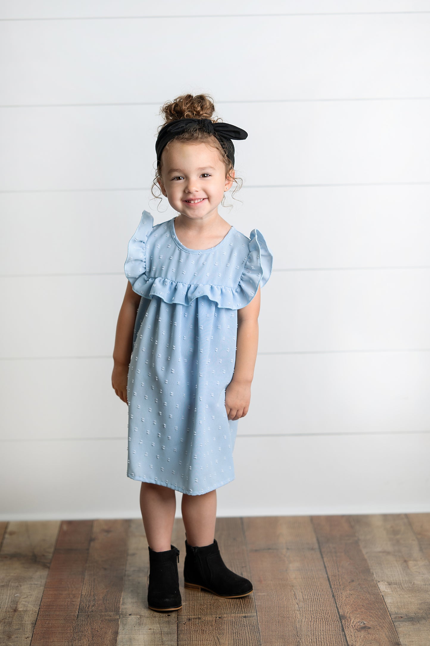 Blue Ruffle Bib Swiss Dot Dress