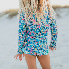 Load image into Gallery viewer, Zip Tiny Floral Rash Guard Swimsuit
