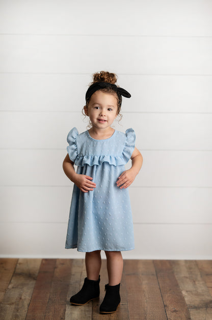 Blue Ruffle Bib Swiss Dot Dress