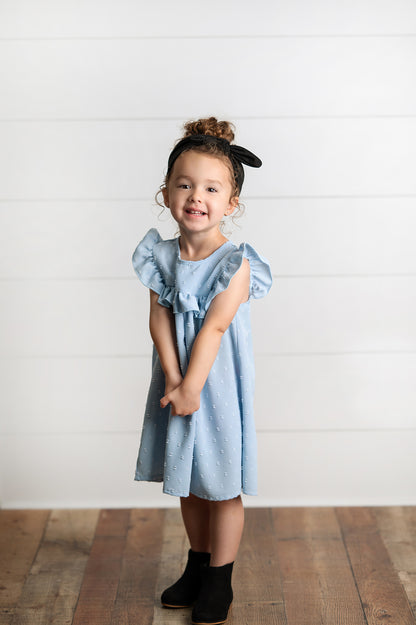 Blue Ruffle Bib Swiss Dot Dress
