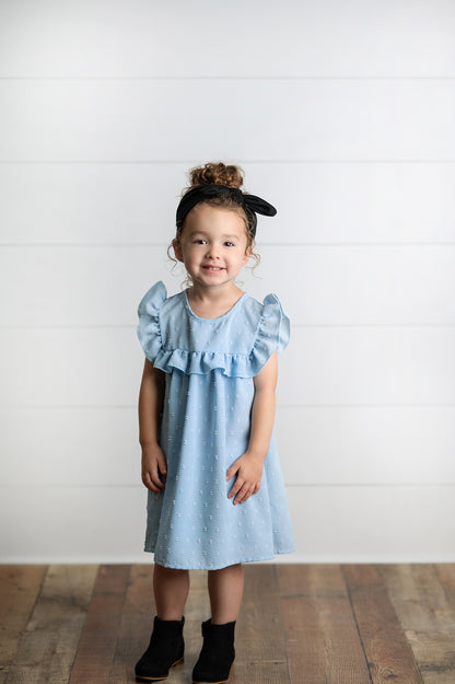 Blue Ruffle Bib Swiss Dot Dress