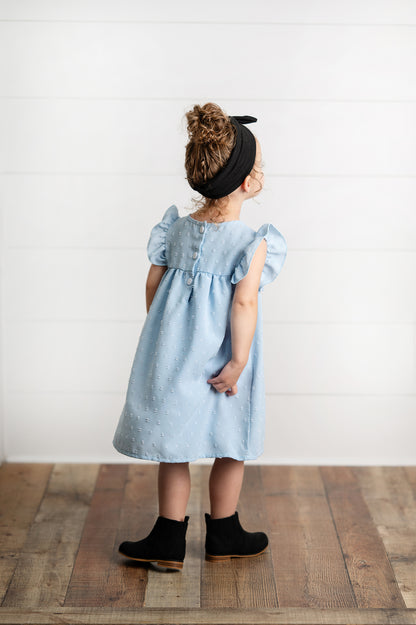 Blue Ruffle Bib Swiss Dot Dress