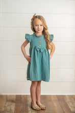 Load image into Gallery viewer, Dusty Blue Green Bow Dress
