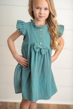 Load image into Gallery viewer, Dusty Blue Green Bow Dress
