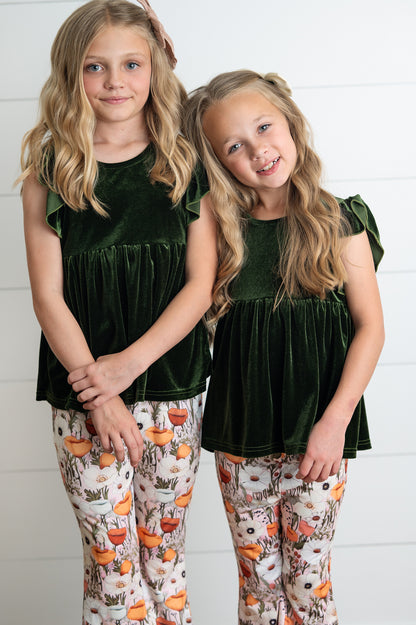 Olive Green Bell Bottom Pant Set