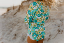 Load image into Gallery viewer, Teal Flower Power Rash Guard Swimsuit
