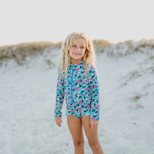 Load image into Gallery viewer, Zip Tiny Floral Rash Guard Swimsuit
